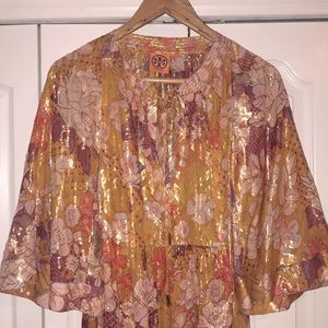 Tory Burch Gold Floral Maxi Dress